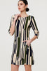 Green | Printed Stripe Texture Short Shift Dress
