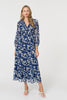 Navy | Leaf Print Sheer Layer Empire Maxi Dress
