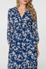 Navy | Leaf Print Sheer Layer Empire Maxi Dress
