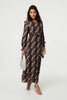 Brown | Printed Tie Waist Semi Sheer Maxi Dress
