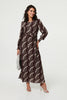 Brown | Printed Tie Waist Semi Sheer Maxi Dress
