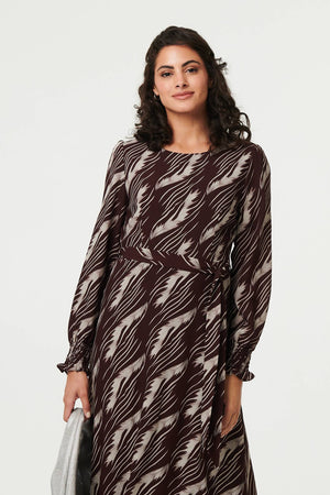 Brown | Printed Tie Waist Semi Sheer Maxi Dress
