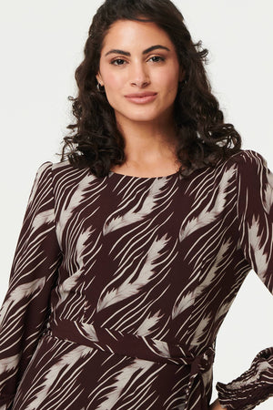 Brown | Printed Tie Waist Semi Sheer Maxi Dress

