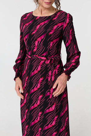 Pink | Printed Tie Waist Semi Sheer Maxi Dress
