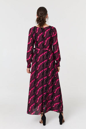 Pink | Printed Tie Waist Semi Sheer Maxi Dress
