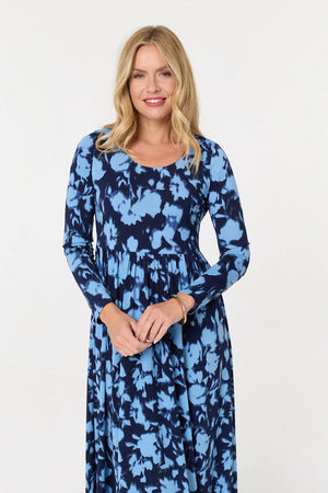 Blue | Floral Long Sleeve Jersey Maxi Dress
