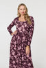 Red | Floral Long Sleeve Jersey Maxi Dress
