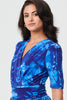 Blue | Printed 1/2 Sleeve Wrap Midi Dress
