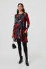 Red | Printed Long Sleeve Short Shift Dress
