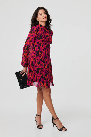 Purple | Animal Print Tie Waist Mini Skater Dress
