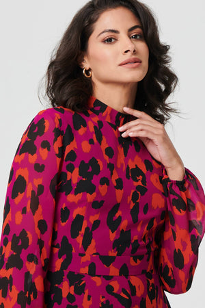 Purple | Animal Print Tie Waist Mini Skater Dress
