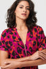Purple | Animal Print Zip Hanky Hem Midi Dress
