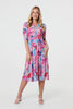 Pink | Abstract 3/4 Sleeve Midi Wrap Dress
