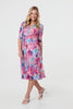 Pink | Abstract 3/4 Sleeve Midi Wrap Dress
