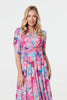Pink | Abstract 3/4 Sleeve Midi Wrap Dress
