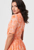 Orange | Printed 3/4 Sleeve Ruched Midi Dress
