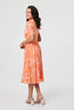 Orange | Printed 3/4 Sleeve Ruched Midi Dress
