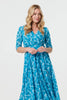 Teal | Printed 3/4 Sleeve Midi Faux Wrap Dress
