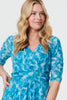 Teal | Printed 3/4 Sleeve Midi Faux Wrap Dress
