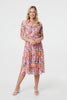 Pink | Printed 3/4 Sleeve Wrap Midi Dress
