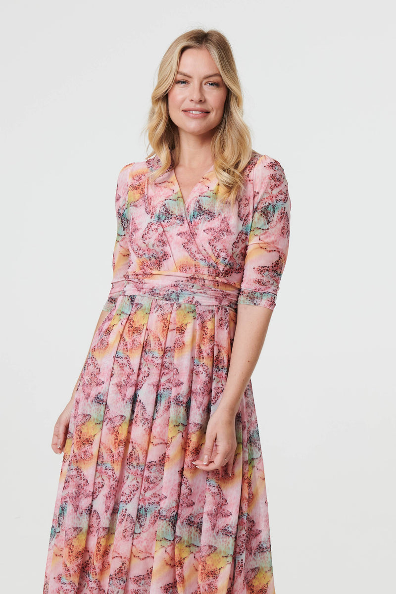 Printed 3/4 Sleeve Wrap Midi Dress | Izabel London Printed 3/4 Sleeve Wrap Midi Dress | Izabel London