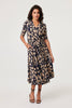 Navy | Printed Ruched 1/2 Sleeve Midi Dress : Model is 5'8