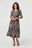 Navy | Printed Ruched 1/2 Sleeve Midi Dress
