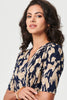 Navy | Printed Ruched 1/2 Sleeve Midi Dress
