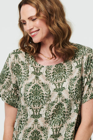 Green | Baroque Print Relaxed Short Shift Dress
