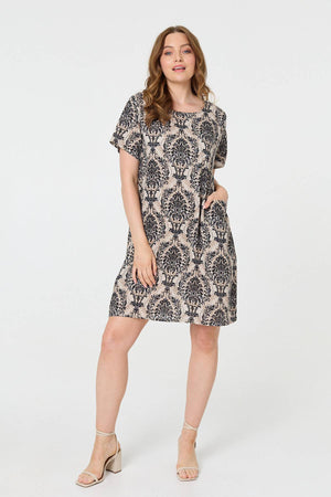 Navy | Baroque Print Relaxed Short Shift Dress