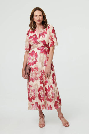 Pink | Floral 1/2 Sleeve Empire Midi Dress
