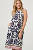 Navy | Printed Sleeveless Midi Shift Dress

