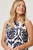 Navy | Printed Sleeveless Midi Shift Dress
