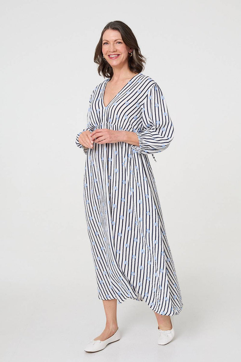 Striped Long Sleeve Empire Maxi Dress | Izabel London Striped Long Sleeve Empire Maxi Dress | Izabel London