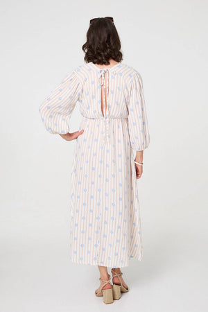 Beige | Striped Long Sleeve Empire Maxi Dress
