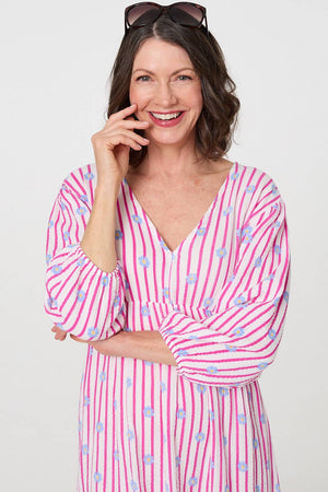 Pink | Striped Long Sleeve Empire Maxi Dress
