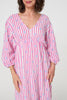 Pink | Striped Long Sleeve Empire Maxi Dress
