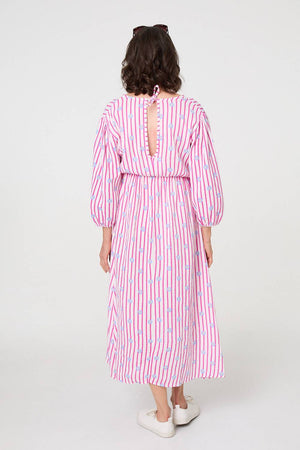 Pink | Striped Long Sleeve Empire Maxi Dress
