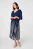 Navy | Striped Pleat 1/2 Sleeve Midi Dress
