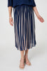 Navy | Striped Pleat 1/2 Sleeve Midi Dress
