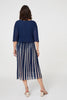 Navy | Striped Pleat 1/2 Sleeve Midi Dress
