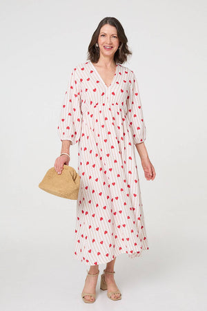 Red | Striped Empire 3/4 Sleeve Maxi Dress
