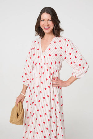 Red | Striped Empire 3/4 Sleeve Maxi Dress
