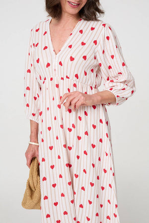 Red| Striped Empire 3/4 Sleeve Maxi Dress
