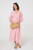Red | Striped Empire 3/4 Sleeve Maxi Dress

