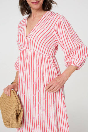 Pink | Striped Empire 3/4 Sleeve Maxi Dress
