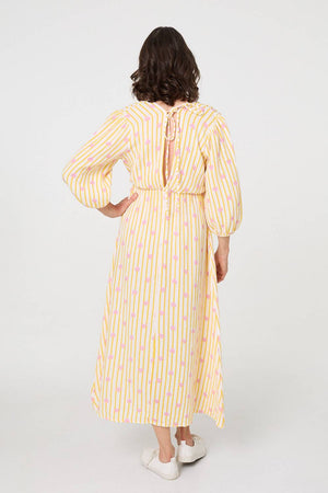 Yellow | Striped Empire 3/4 Sleeve Maxi Dress
