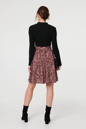 Burgundy | Printed Tie Waist Short Skater Dress
