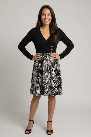 Black | Abstract Long Sleeve Short Skater Dress