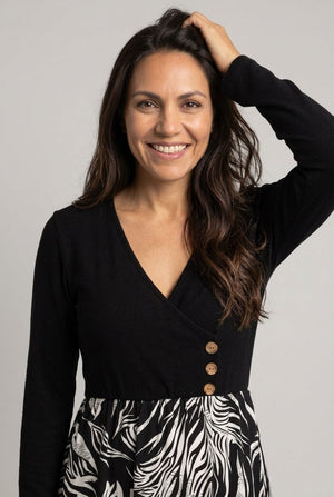 Black | Abstract Long Sleeve Short Skater Dress